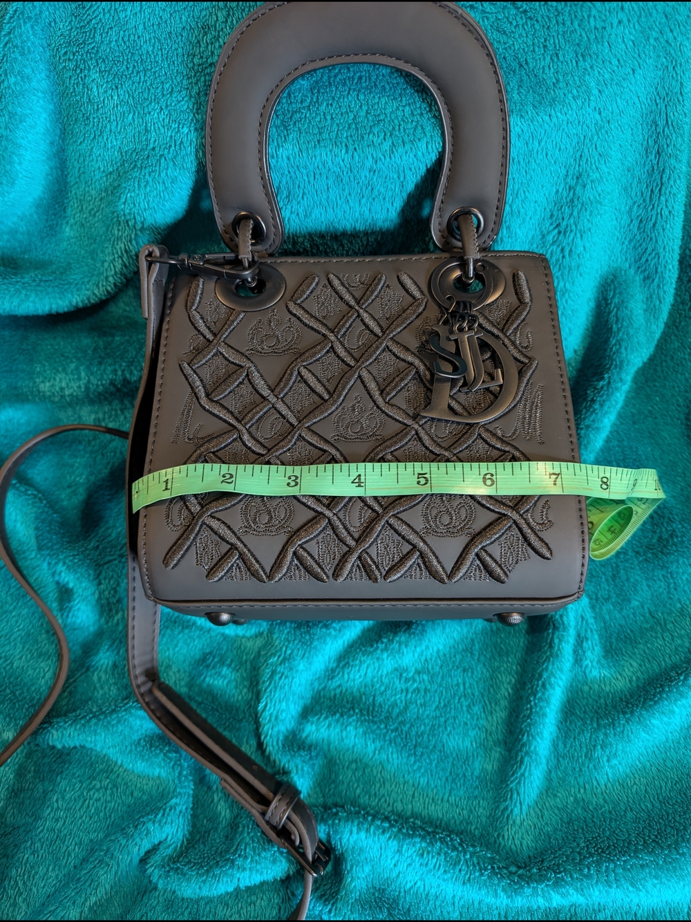 Gray Quilted Tote with Charm Accent - Picture 4 of 6